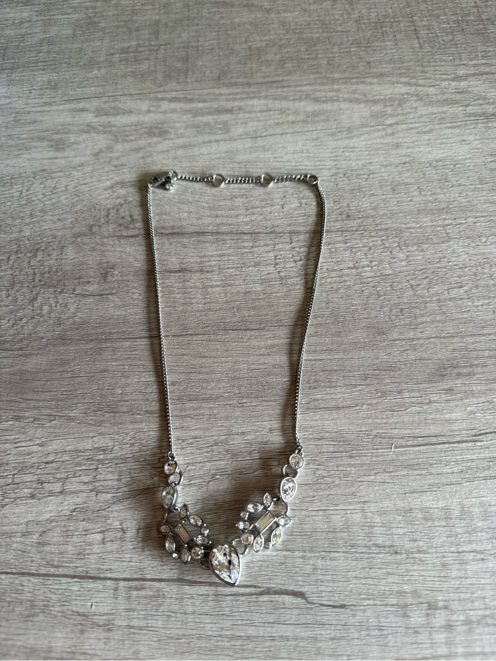 New Givenchy Silver-Tone Tear Drop Rhinestone Necklace